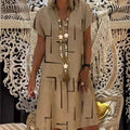 V-nyakú nyomott pamutruha